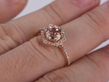 2.3ct Round Cut Peach Morganite Engagement Ring Diamond Halo 14k RoseGold Finish