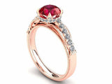 2.5ct Round Cut Red Ruby Milgrain Accent Diamond Halo Ring 14k Rose Gold Finish