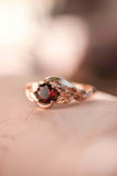 1ct Round Cut Red Garnet Engagement Ring Leaf Vine Solitaire 14k RoseGold Finish