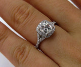 3Ct Cushion Cut Diamond Halo Split Band Engagement Ring 18K White Gold Finish