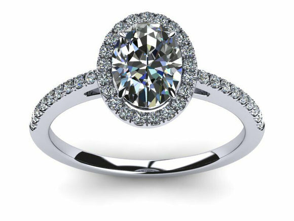 1.6ct Oval Cut Diamond Accent Halo Solitaire Engagement Ring 14k White Gold Over