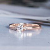 0.8ct Round Cut Diamond Engagement Ring Trilogy Solitaire 14k Rose Gold Finish