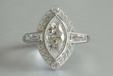 3ct Marquise Cut Diamond Engagement Ring Milgrain Art Deco 14k White Gold Finish