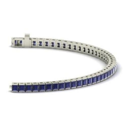 15ct Princess Cut Blue Sapphire Elegant Tennis Bracelet 14k White Gold Finish