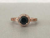 Halo Solitaire Engagement Ring 1.5ct Round Cut Black Diamond 14k RoseGold Finish