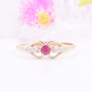 1.2ct Round Cut Pink Ruby Engagement Ring Petite Minimalist 14k Yellow Gold Over