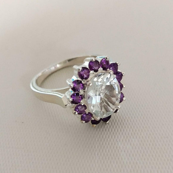 2ct Engagement Ring Oval Cut Diamond Purple Amethyst Halo 14k White Gold Finish