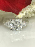 1.4ct Cushion Cut VVS1 Diamond Three Stone Engagement Ring 14k White Gold Finish