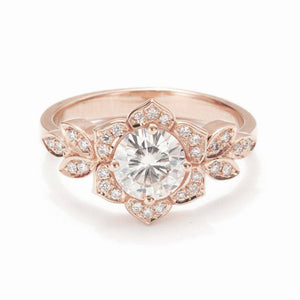 2ct Round Cut Diamond Engagement Ring Flower Leaf Inspired 14k Rose Gold Finish