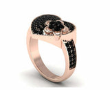 Flower Heart Engagement Ring 2.5ct Round Cut Black Diamond 14k Rose Gold Finish