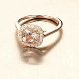 1.2ct Cushion Cut Peach Morganite Engagement Ring Halo 14k Rose Gold Finish