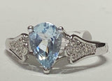 3ct Pear Cut Blue Aquamarine Solitaire Cluster Accent Ring 14k White Gold Finish