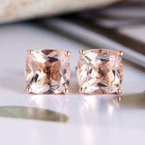 1ct Cushion Cut Peach Morganite Lovely Stud Earrings Women 14k Rose Gold Finish