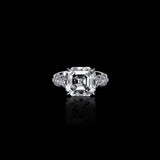 4ct Asscher Cut Diamond Baguette Cube Accent Engagement Ring 14k White Gold Over