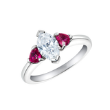 2Ct Marquise Cut Diamond Heart Cut Ruby Accent Trilogy Ring 14K White Gold Over