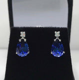 2.2ct Pear Cut Blue Sapphire Diamond Elegant Stud Earrings 14k White Gold Finish