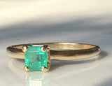 1ct Engagement Ring Princess Cut Green Emerald Solitaire 14k Yellow Gold Finish