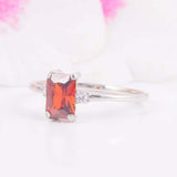 2ct Emerald Cut Red Garnet Engagement Ring Diamond Trilogy 14k White Gold Finish