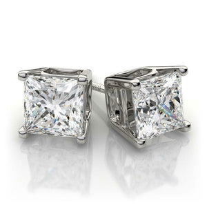 2Ct Princess Cut Diamond Classic Stud Solitaire Earrings 14K White Gold Finish