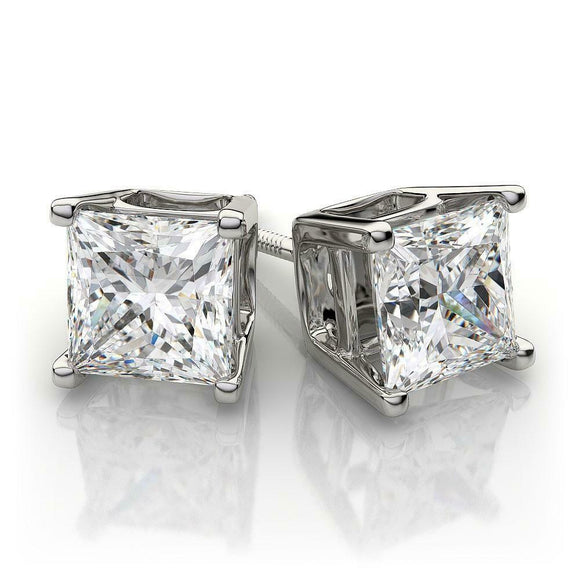 2Ct Princess Cut Diamond Classic Stud Solitaire Earrings 14K White Gold Finish