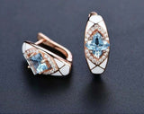 2.3ct Drop Earrings Princess Cut Blue Topaz Geometric 14k Rose Gold Finish