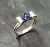 0.55ct Engagement Ring Round Cut Blue Sapphire Bow Knot 14k White Gold Finish