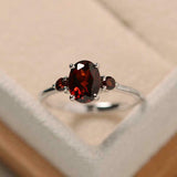 1ct Oval Cut Red Garnet Engagement Ring Trilogy Minimalist 14k White Gold Finish