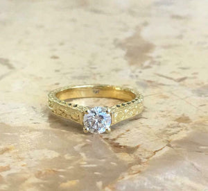 1.5ct Round Cut Diamond Engagement Ring Vintage Inspired 14k Yellow Gold Finish