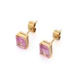 1.67ct Stud Earrings Emerald Cut Pink Sapphire Solitaire 14k Yellow Gold Finish