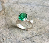 1ct Engagement Ring Oval Cut Green Emerald Two Stone 14k White Gold Finish