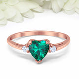 1ct Heart Cut Green Emerald Engagement Ring Trilogy Minimalist 14k RoseGold Over