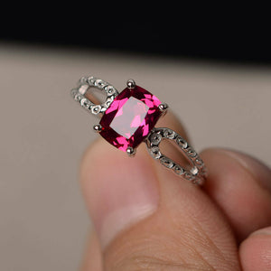 0.6ct Cushion Cut Pink Ruby Engagement Ring 14k WhiteGold Over Solitaire Promise