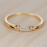 1.1ct Baguette Cut Diamond Engagement Ring Petite Minimalist 14k YellowGold Over