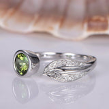 0.5ct Round Green Peridot Bridal Bezel Set Engagement Ring 14k White Gold Finish