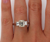 2.5Ct Emerald Cut Diamond Solitaire Trilogy Engagement Ring 14K White Gold Over