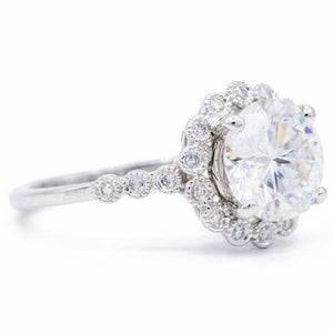 2.95ct Round Diamond Engagement Ring Milgrain Floral Halo 14k White Gold Finish