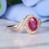 2.5ct Oval Cut Pink Ruby Twist Halo Solitaire Engagement Ring 14k Rose Gold Over