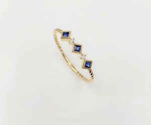 1ct Princess Cut Sapphire Engagement Ring Minimalist Trilogy 14k YellowGold Over