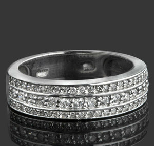 2.3ct Round Cut Diamond Wedding Ring Band 3 Row Half Eternity 14k WhiteGold Over