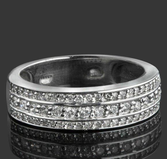 2.3ct Round Cut Diamond Wedding Ring Band 3 Row Half Eternity 14k WhiteGold Over