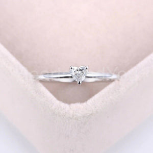 0.2ct Heart Simulated Diamond Minimalist Engagement Ring 14k White Gold Plated