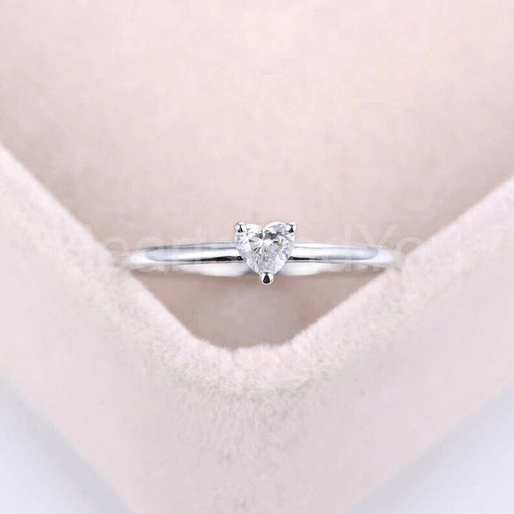 0.2ct Heart Simulated Diamond Minimalist Engagement Ring 14k White Gold Plated