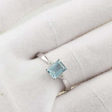 2ct Emerald Cut Blue Aquamarine Engagement Ring Solitaire 14k White Gold Finish