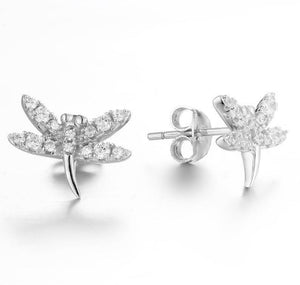 2ct Round Cut VVS1D Diamond Dragonfly Design Stud Earrings 14k White Gold Finish