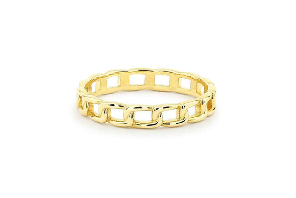 Cuban Link Open Chain Women Wedding Ring Band 14k Yellow Gold Finish