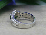 1ct Heart Cut Green Emerald Engagement Ring Celtic Trinity 14k White Gold Finish