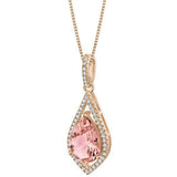 2Ct Pear Cut Peach Morganite Diamond Exquisite Drop Pendant 14K Rose Gold Finish