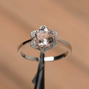 1.4ct Round Cut Peach Morganite Sunflower Engagement Ring 14k White Gold Finish