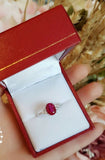 1.5ct Oval Cut Pink Ruby Engagement Ring 14k White Gold Finish Trilogy Promise