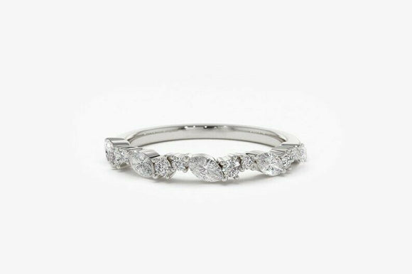 0.9ct Marquise Cut Diamond Half Eternity Wedding Ring Band 14k White Gold Finish